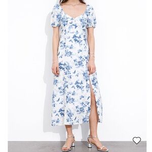 & Other Stories Puff Sleeve Linen Midi Dress, 12